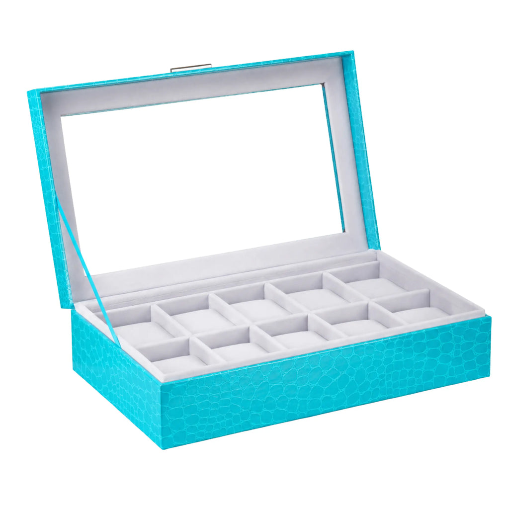 Turquoise jewelry box with white interior
