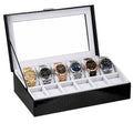 Black watch display case with six watches inside 