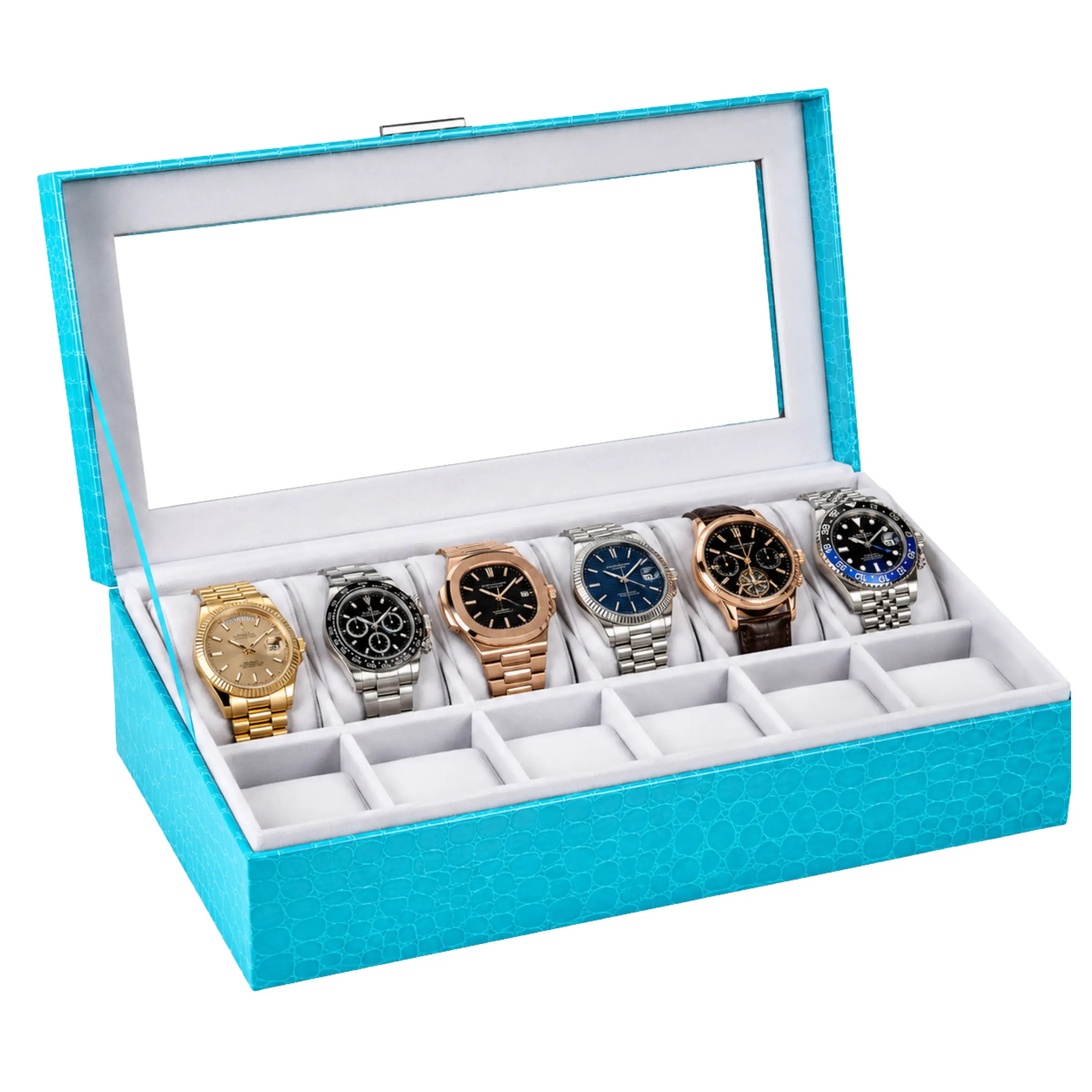 Turquoise watch box with six watches