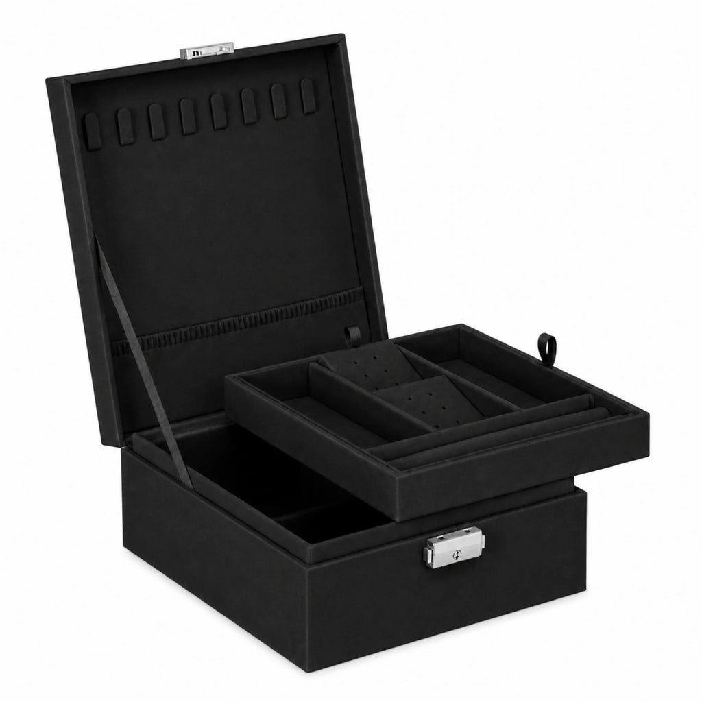 Black jewelry box with compartments
