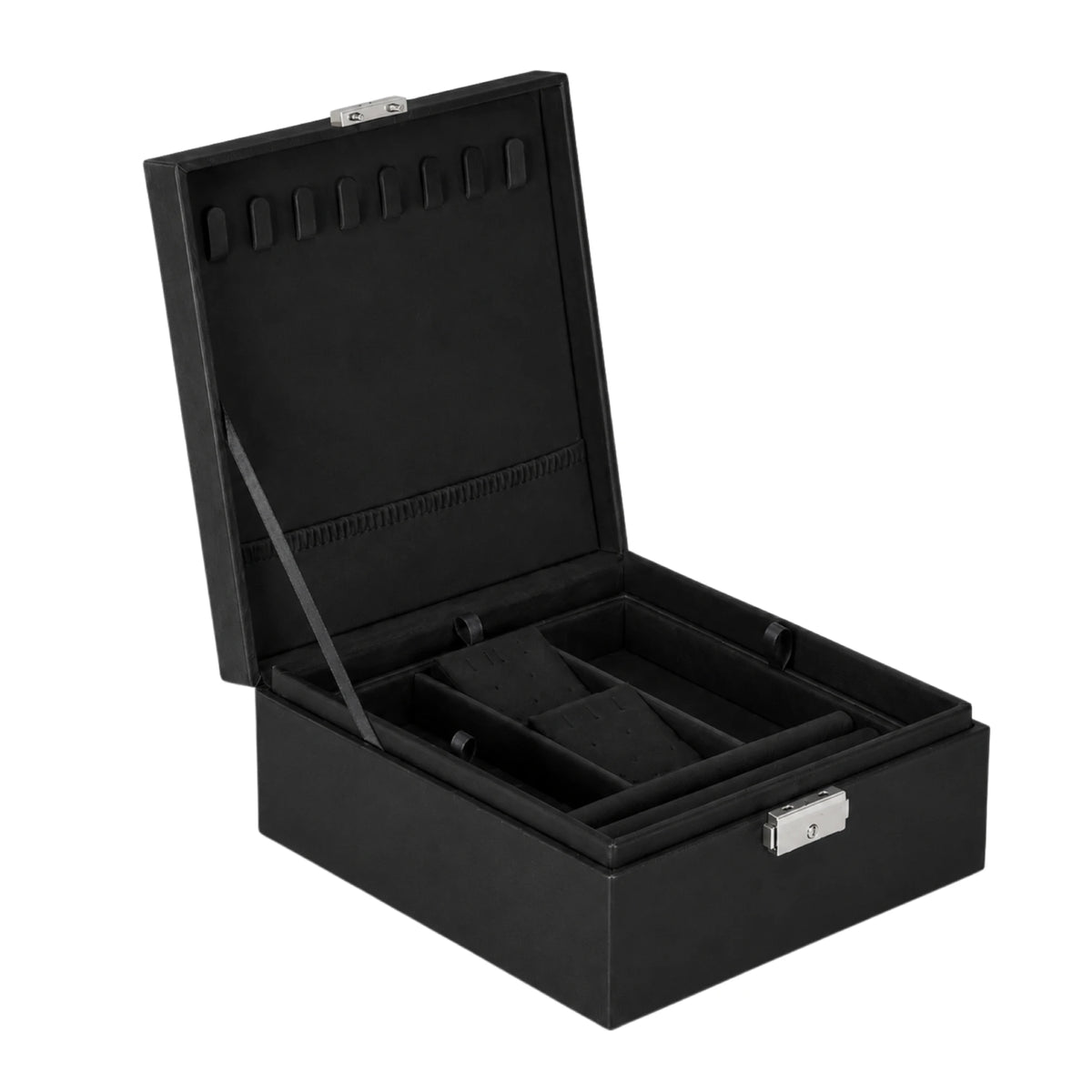 Black jewelry box with a textured surface 