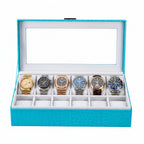 Turquoise watch box with six watches inside