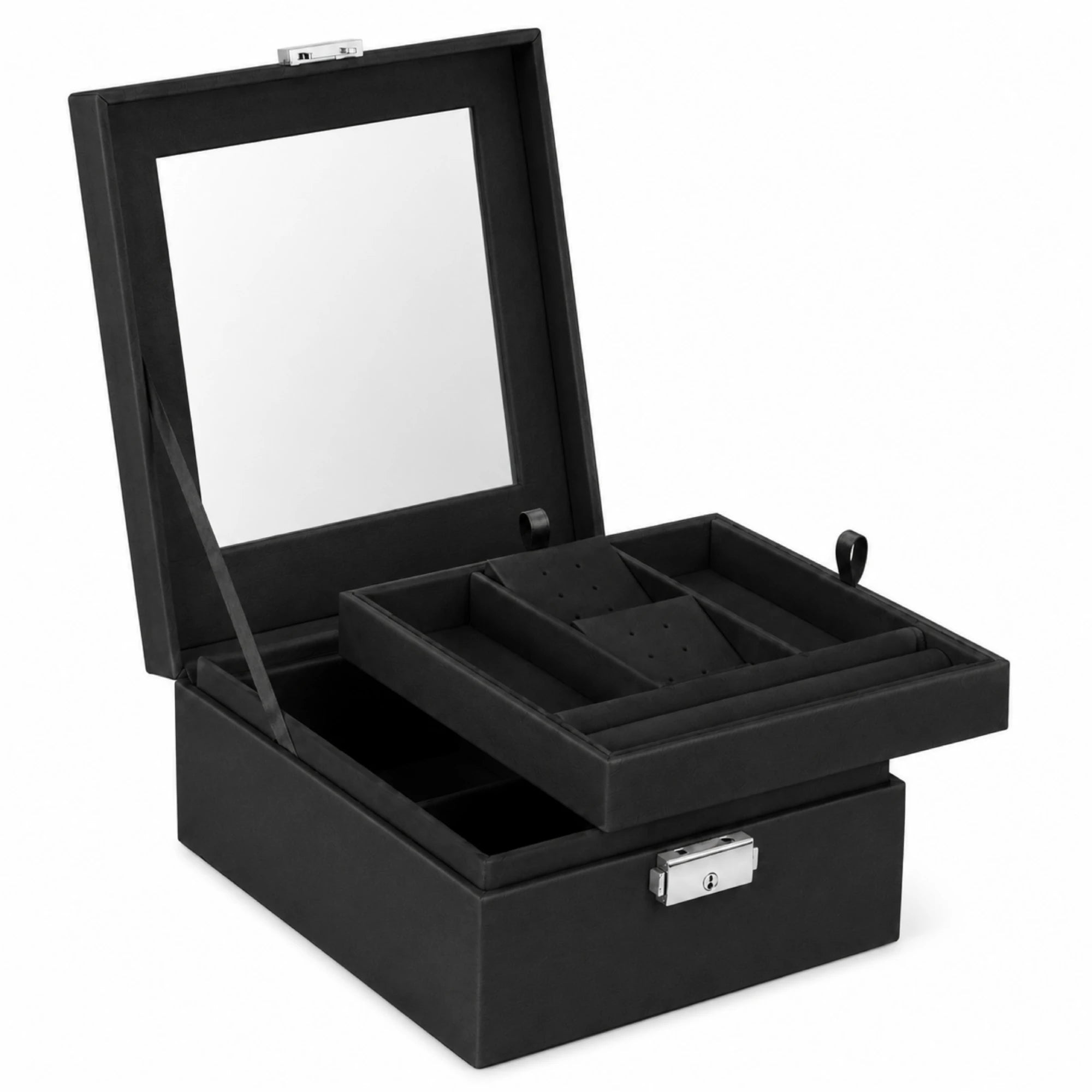Black jewelry box with a mirror