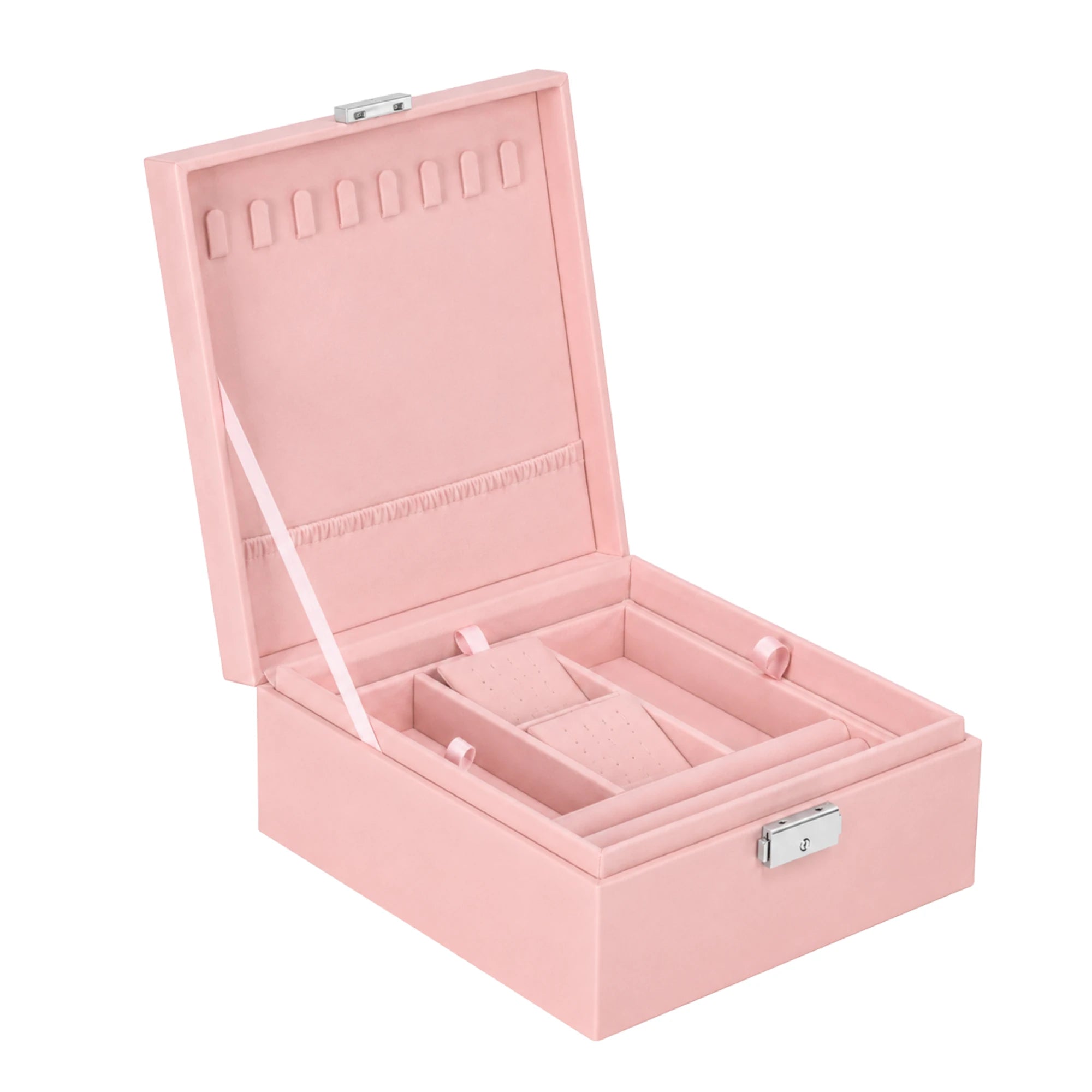 Pink jewelry box with a silver clasp